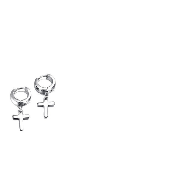 Stainless Steel Cross Drop Hoop Earrings