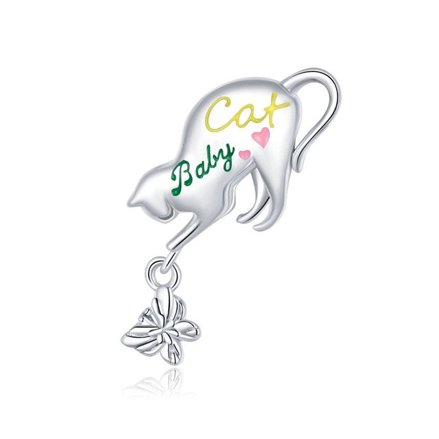 Silver Opal Paw Print Charm Bead