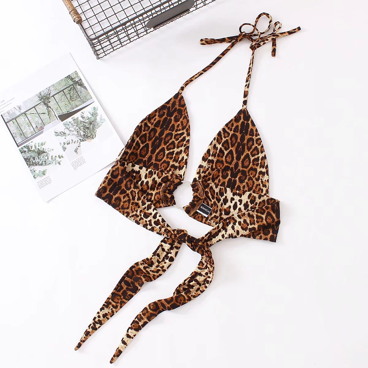 Leopard Print Triangle Bikini Top