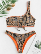 Snake Print One-Shoulder Bikini Set