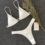 Women's Ribbed Triangle Thong Bikini Set