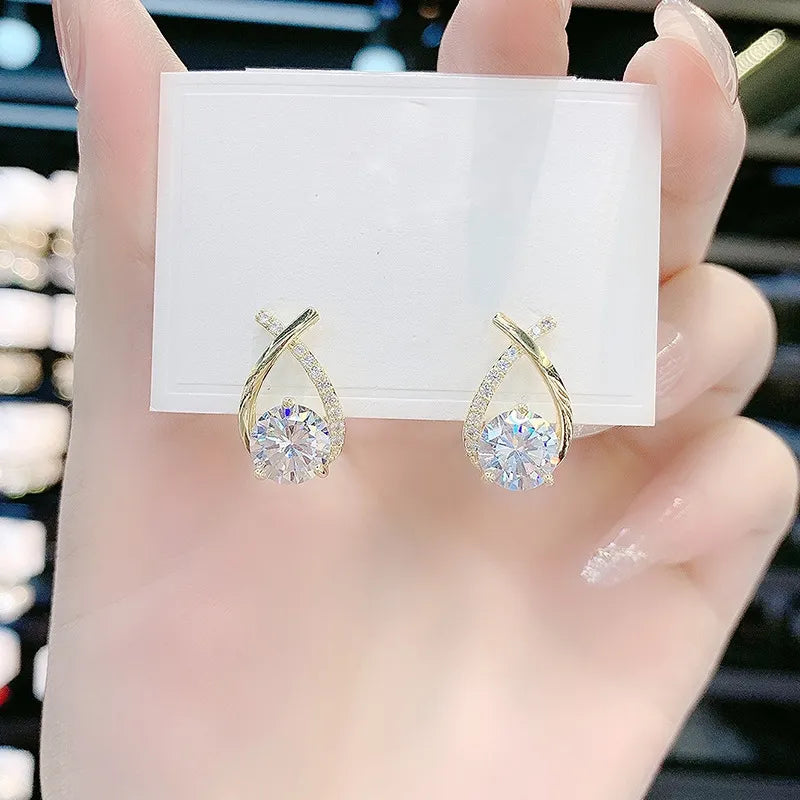 Alloy Crystal Crossover Stud Earrings