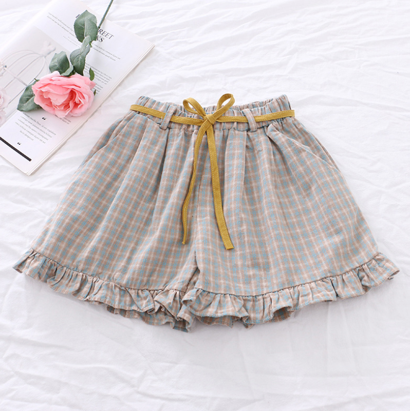 Girls' Lace-Up Checkered Shorts for Kids