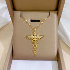 Winged Caduceus Pendant Necklace