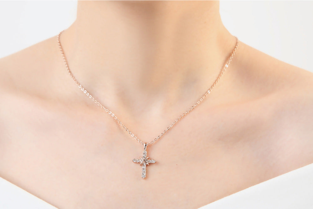 Cross Pendant Necklace with Zirconia Accents