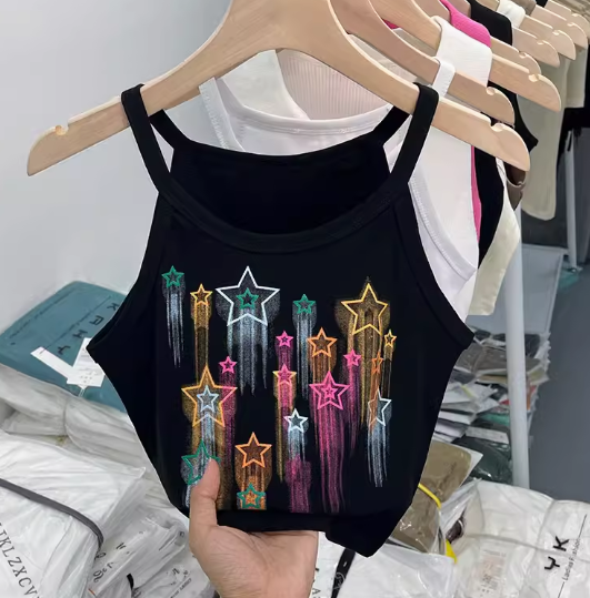 Colorful Print Hip-hop Tank Top with Y-shaped Buckle