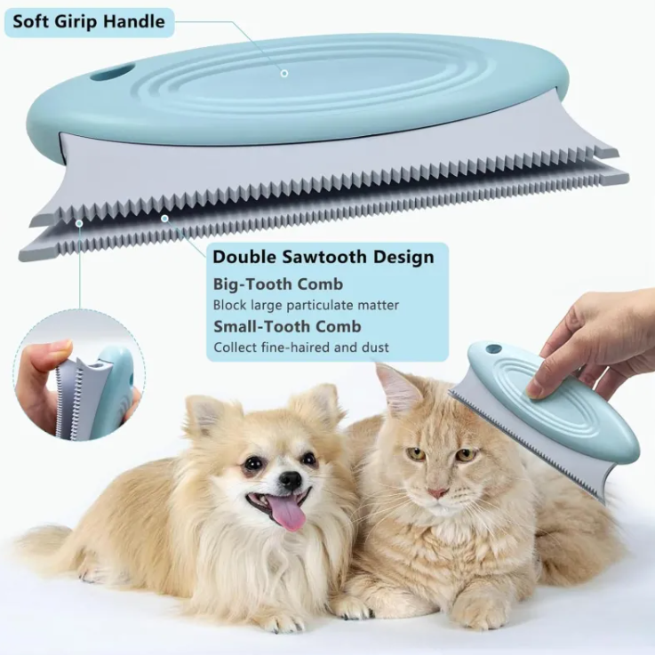 3-Pack Pet Hair Remover Set, Reusable Fur Removal Brush, Copper Head Deshedding Tool and Silicone Sawtooth Cleaner for Furniture Carpet and Clothes