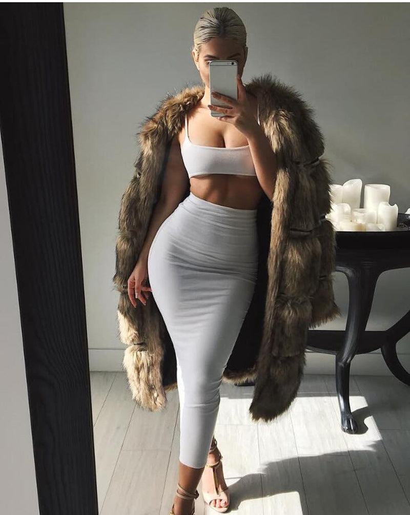 Women's Sexy Two-Piece Dress Set with Crop Top