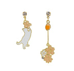 Cat and Cherry Blossom Enamel Earrings