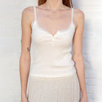 Vintage Lace Rib Tank Top for Women - Summer Casual Style
