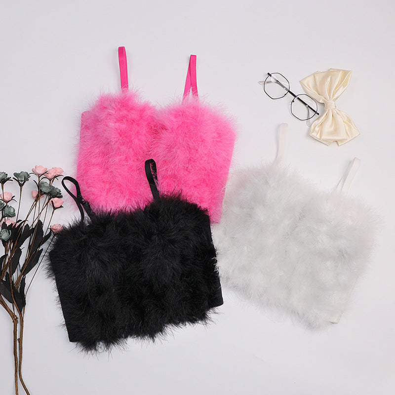 Furry Camisole Women's Feather Tube Top for Christmas