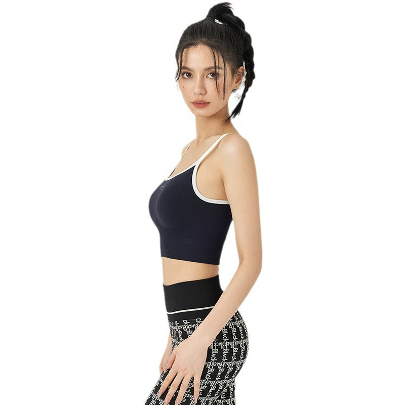 Ribbed Contrast-Trim Crop Cami Top with Script Text