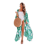 Printed Chiffon Beach Cover-Up with Leaf Design