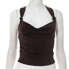 Pleated Cross Backless Crop Top