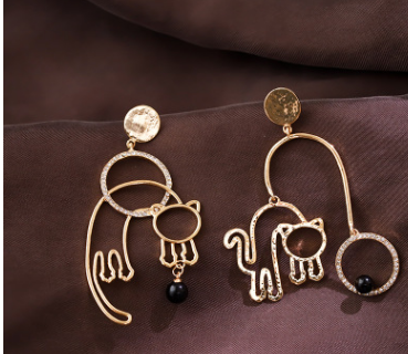 Trendy Cat Pendant Earrings for Women in Silver
