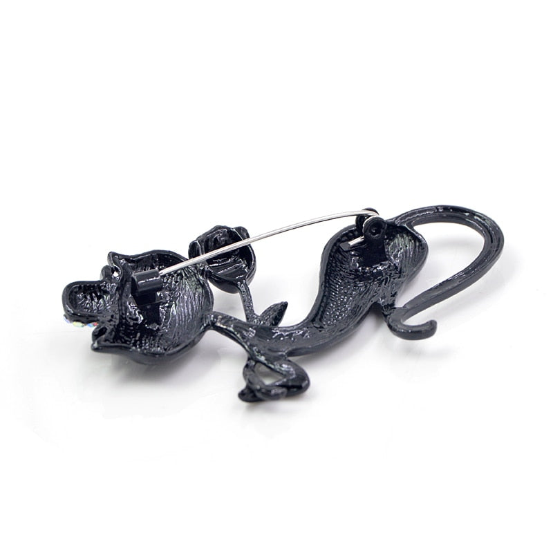 Korean Black Cat Brooch with Rose Design