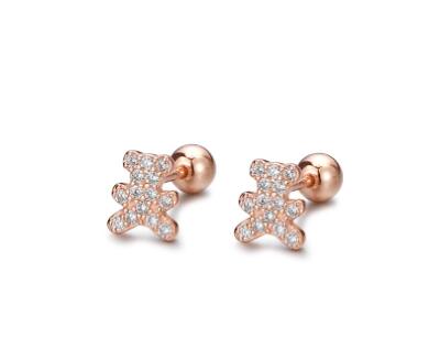 Rose Gold Zirconia Teddy Bear Stud Earrings