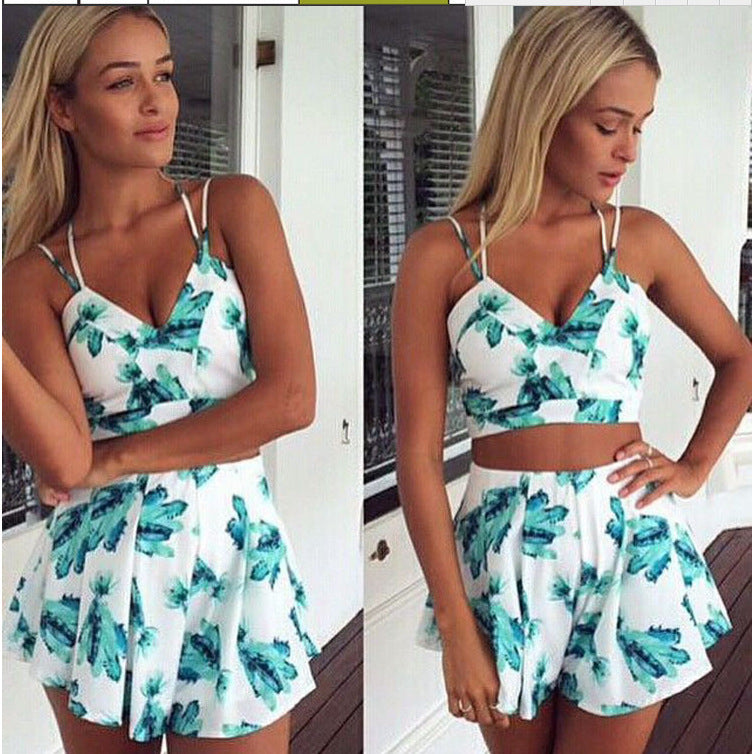 Floral Print Casual Tank Top and Shorts Set