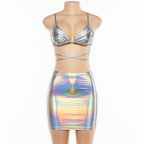 Shiny Silver Bodycon Skirt and Camisole Set