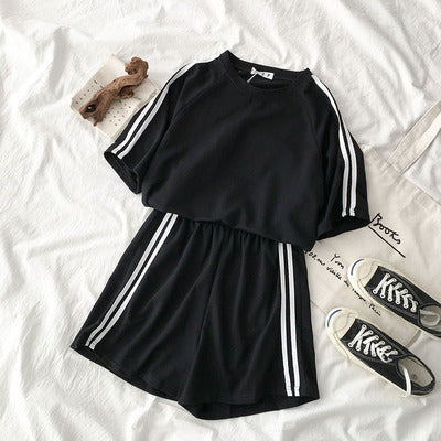 Chic Women's Casual Sportswear Set - Short Sleeve & Shorts
