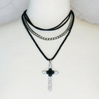 Layered Black Rose Cross Necklace | Christian Jewelry