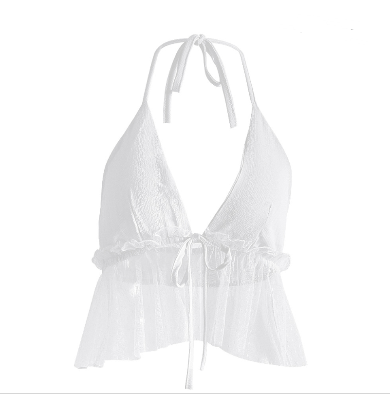 Multicolor Halter Top with Sheer Back and Tie Detail