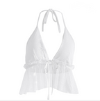 Multicolor Halter Top with Sheer Back and Tie Detail