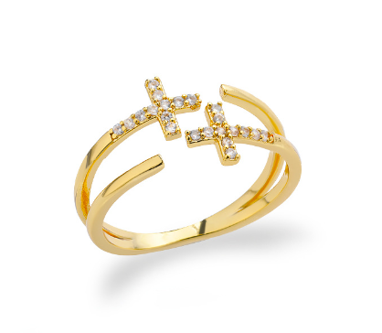 Adjustable Double Cross Ring with Zirconia