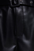High-Waisted PU Leather Shorts with Tie Belt for Women