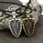 Retro Angel Medal Shield Cross Pendant Necklace for Men