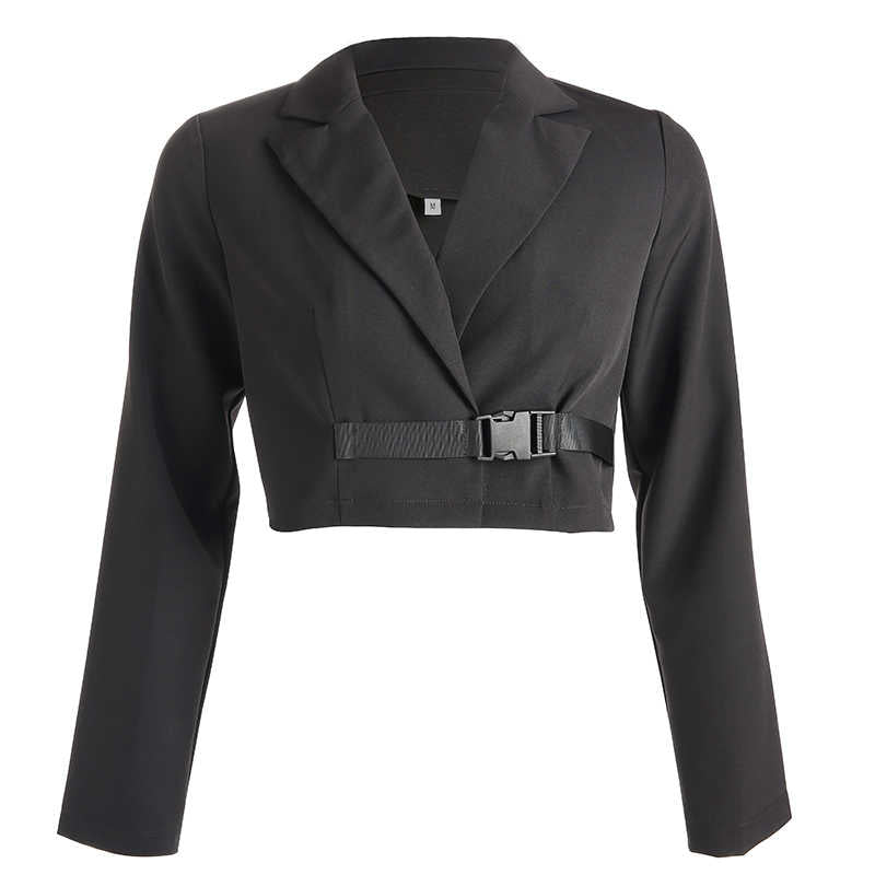 Suit Jacket with V-Neck Crop Top and Button Closure