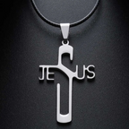 Stainless Steel JESUS Cross Pendant Necklace | Christian Jewelry