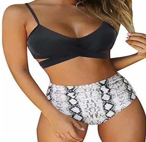 Wrap-Front Bikini Set with Leopard Bottom
