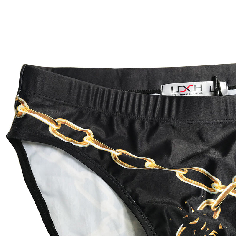 Men's Gold Chain Print Swim Briefs