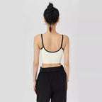 Ribbed Contrast-Trim Crop Cami Top with Script Text