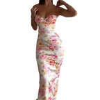 Women's Floral Spaghetti Strap Bodycon Midi Dress