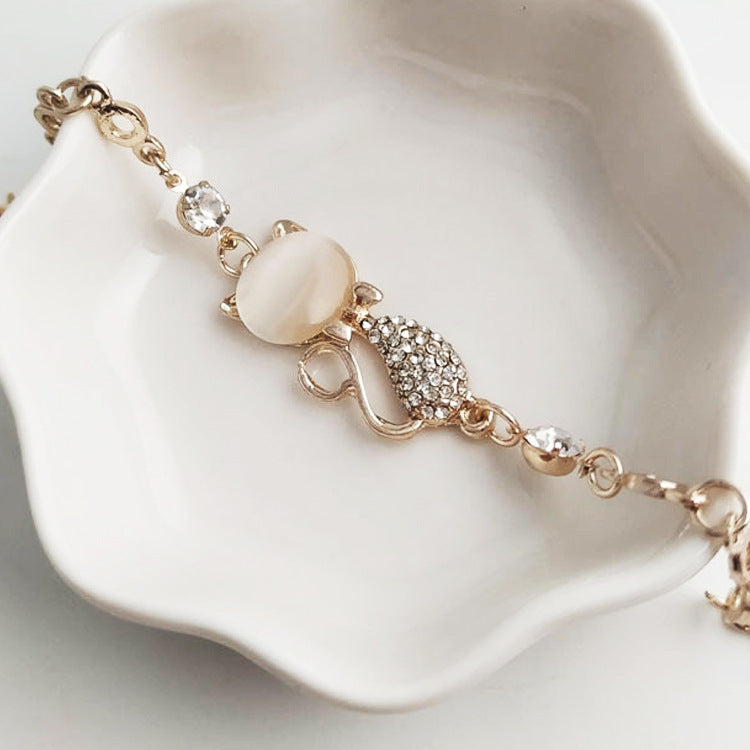 Rose Gold Cat's Eye Stone Cat Bracelet