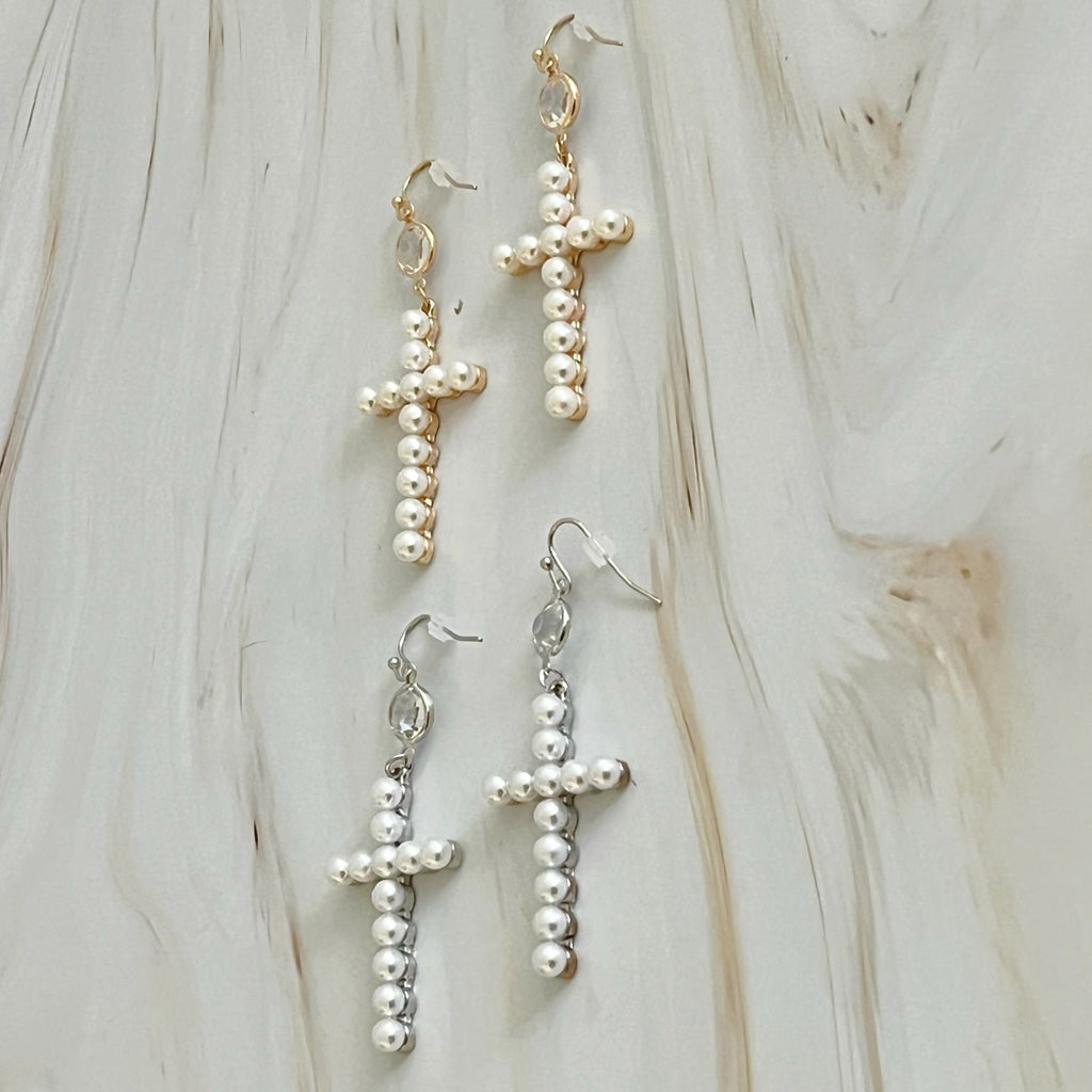 Pearl Cross Dangle Earrings | Christian Jewelry