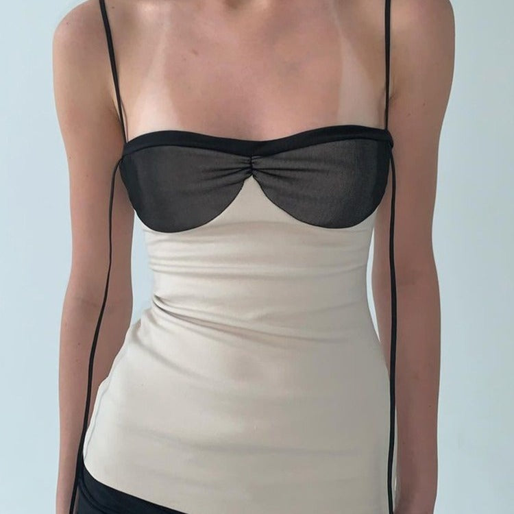 Retro Color Block Patchwork Camisole Dress