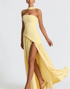 Strapless High-Slit Maxi Dress