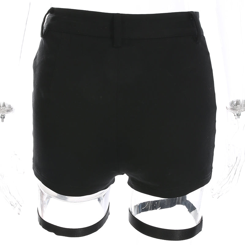 Gothic Black Shorts with Lace-up Design for Women