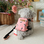 Cartoon Dog Backpack Harness with Leash, Polyester Small Pet Carrier Bag with Zipper Pocket, Adjustable Walking Harness for Cats and Dogs