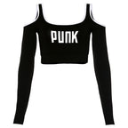 Crop Top T-Shirt with Shoulder Letter Print by PUNKT