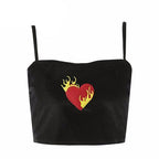 Velvet Flaming-Heart Embroidered Crop Cami