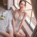 Lace Satin Nightgown with Spaghetti Straps