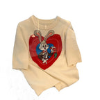 Cartoon Rabbit Heart Short-Sleeve Knit Sweater Top | Streetwear