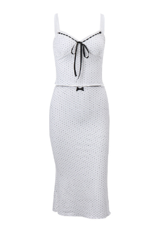 White Polka Dot Midi Skirt and Crop Top Set (One Piece)