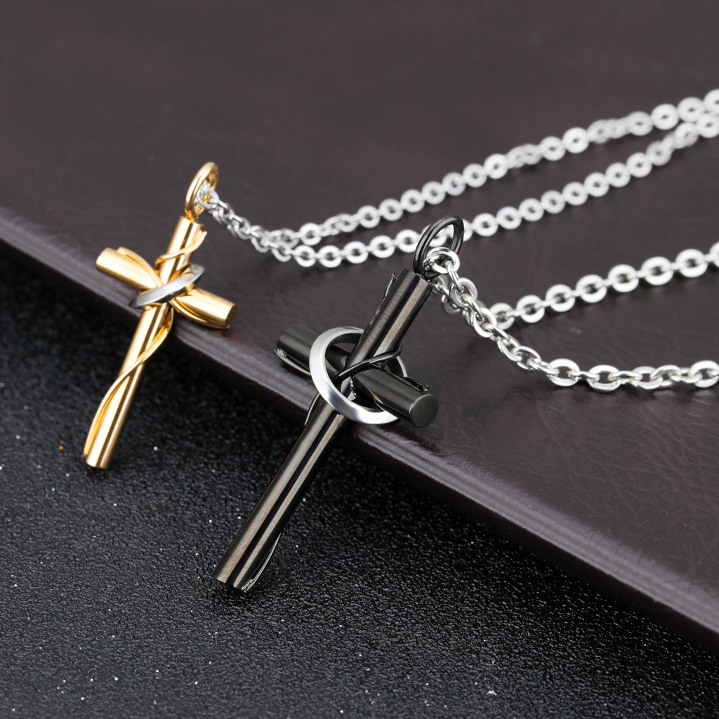 Stainless Steel Black and Silver Cross Necklace