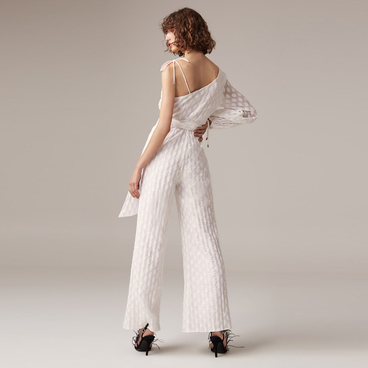 Women's Jumpsuit with Lantern Sleeves and Spaghetti Straps