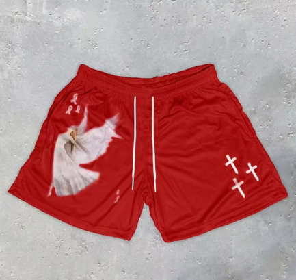 Angel and Cross Print Mesh Gym Shorts